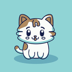 Cute adorable kawaii cat. Cartoon pet animal. Happy kitten. Isolated graphic design art. Funny kitty drawing. Sweet baby animal. Vector art.
