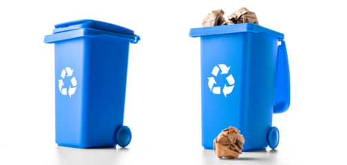 Trash bin. Blue dustbin for recycle paper trash isolated on whit