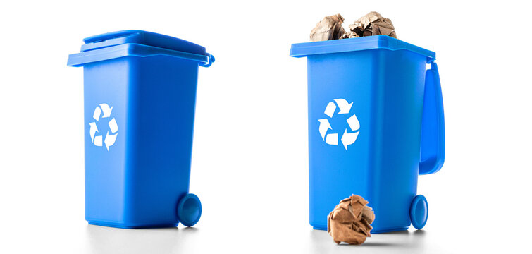 Stockfoto med beskrivningen Trash bin. Blue dustbin for recycle