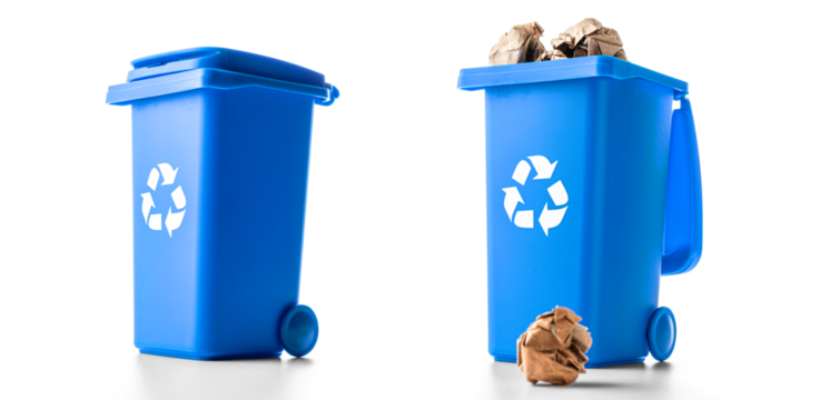 Trash bin. Blue dustbin for recycle paper trash isolated on whit