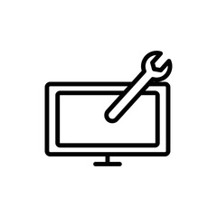 Monitor line icon illustration with wrench. icon illustration related repair, maintenance. Simple vector design editable