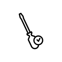 screwdriver line icon illustration with check mark. Suitable for complete repair icon . icon illustration related repair, maintenance. Simple vector design editable