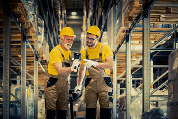 Warehouse workers  scanning barcodes in warehouse