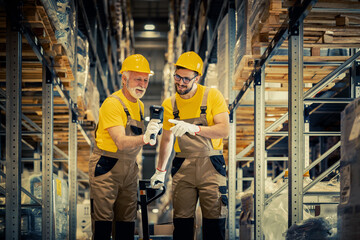 Warehouse workers  scanning barcodes in warehouse