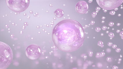 3D rendering of cosmetics Colorful serum bubbles against a blurry background. collagen bubbles' structure. Moisturizing and serum concept elements. Vitamins as a concept for care products and beauty.