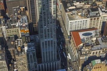 Fototapeta na wymiar Beautiful aerial view of shadow on skyscraper building of Manhattan, New York, USA.