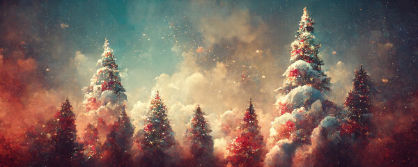 Abstract fantasy festive christmas tree background header wallpaper background 3d illustration.