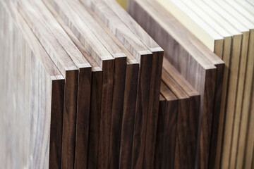 Veneered chipboard in a furniture production warehouse. Material for the manufacture of furniture...