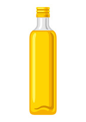 Illustration of glass bottle with sunflower oil. Image for culinary and agriculture.