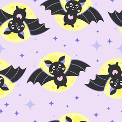 Fototapeta na wymiar Halloween tile print with the bat and moon, Halloween seamless pattern