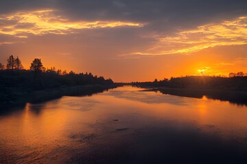 Fototapeta premium A beautiful and tranquil sunset over a river.