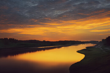 Fototapeta premium A beautiful and tranquil sunset over a river.