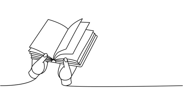 recommend clip art: Hand with open book one line continuous drawing. Bookstore, library continuous one line illustration. Vector minimalist linear illustration.
