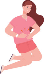 Abdominal pain icon. Woman suffering from menstrual ache