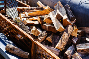 Birch firewood. Procurement of natural fuel for space heating and cooking. Close-up