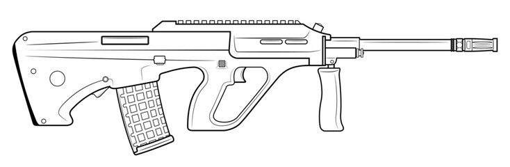 Vector illustration of the austrian bullpup automatic rifle with picatinny rail on the white background