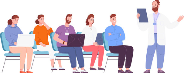 Medical seminar. Doctor speaks for audience. Scientific conference