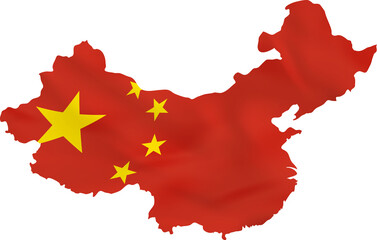 China map with waving flag.