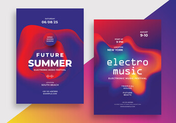 Electro Music Poster Layout with Colorful Fluid Shapes