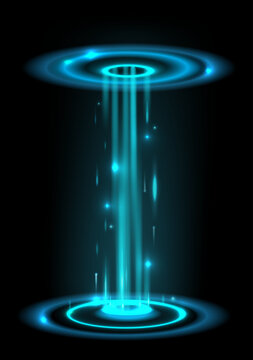 Portal Rings With Neon Blue Glowing. Laser Circle