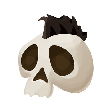 Skull, head with mohawk hairstyle, cool punk skeleton in cartoon style isolated on white background.