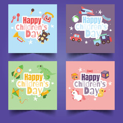 hand drawn flat world children s day banners collection vector design illustration