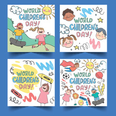 hand drawn world children s day banners collection vector design illustration
