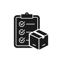 Box and clipboard. Package checklist report icon concept isolated on white background. Vector illustration