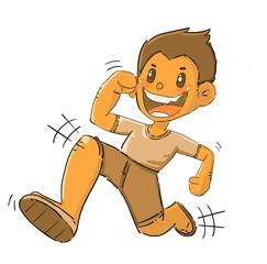cartoon child character smile and running