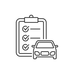 Car and clipboard checklist. Automobile service report icon concept isolated on white background. Vector illustration