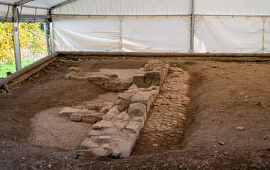 Bibracte Archaeological Center. Gallic archaeological ruins on Mont Beuvray. European site of ancient excavations. Celtic personality of the Aedui