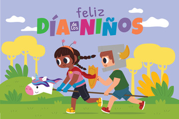 flat children s day spanish vector design illustration