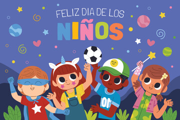 flat children s day spanish background vector design illustration