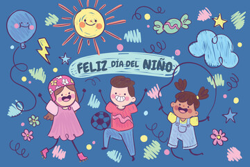 hand drawn children s day spanish background vector design illustration