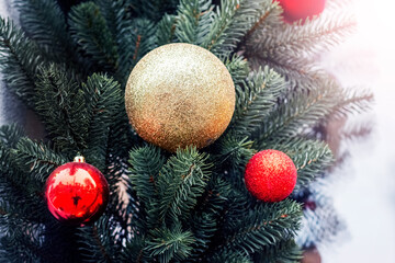 Christmas and New Year tree with decorations - colorful balls