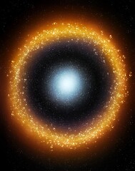 An elliptical galaxy with a bright center and a ring. Birth of stars from cosmic gas. Supernova explosion.