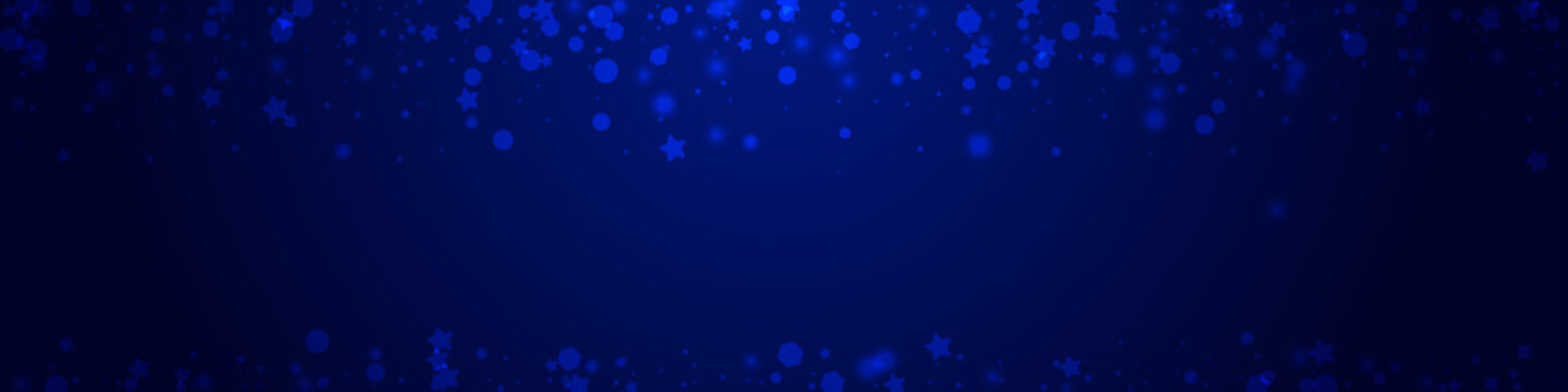 White Snow Vector Pnoramic Blue Background. Glow