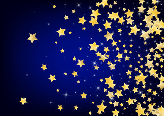 Golden Xmas Stars Vector Blue Background.