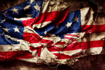 American flag, worn and torn, texture for background