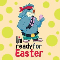 Grey Easter Rabbit with egg