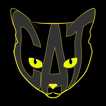 Vector cat logo. The inscription of the word cat. Cat lines on a black background.