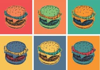 Set Burger Illustration Pop Art Style. Fast Food. Diner