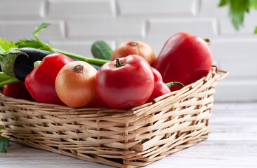 Vegetables in a basket. Fresh vegetables. Healthy food.