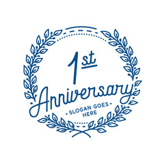 1 years anniversary design template. 1st anniversary celebration hand drawn logotype. Vector illustration.