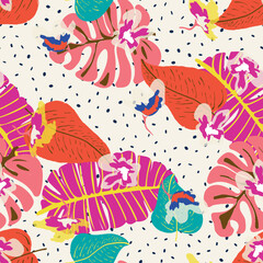 Colorful Palm Spring Vector Seamless Pattern.