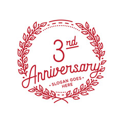 3 years anniversary design template. 3rd anniversary celebration hand drawn logotype. Vector illustration.