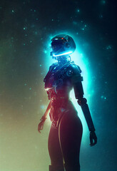 Fototapeta na wymiar Spacewoman in spacesuit artisticportrait