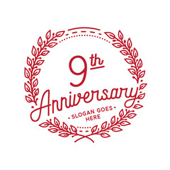 9 years anniversary design template. 9th anniversary celebration hand drawn logotype. Vector illustration.
