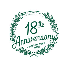18 years anniversary design template. 18th anniversary celebration hand drawn logotype. Vector illustration.