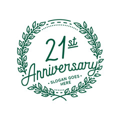 21 years anniversary design template. 21st anniversary celebration hand drawn logotype. Vector illustration.